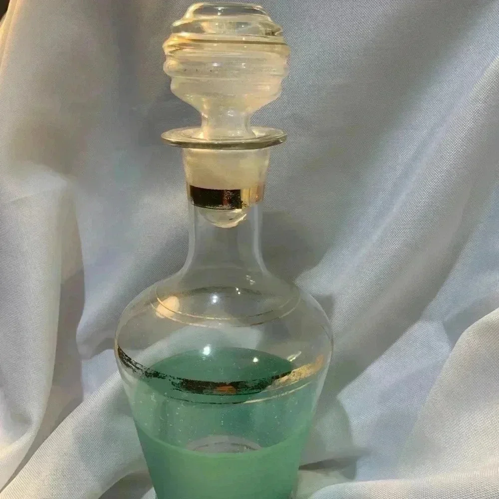 Vintage 1950s Decanter with Multicolor Mini Glasses